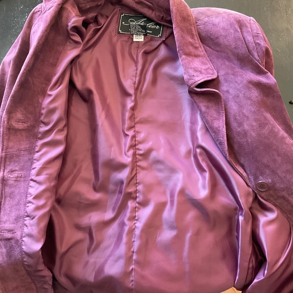 Vintage Atelier by B. Thomas wine burgundy suede leather blazer jacket Sz Small - Picture 10 of 16